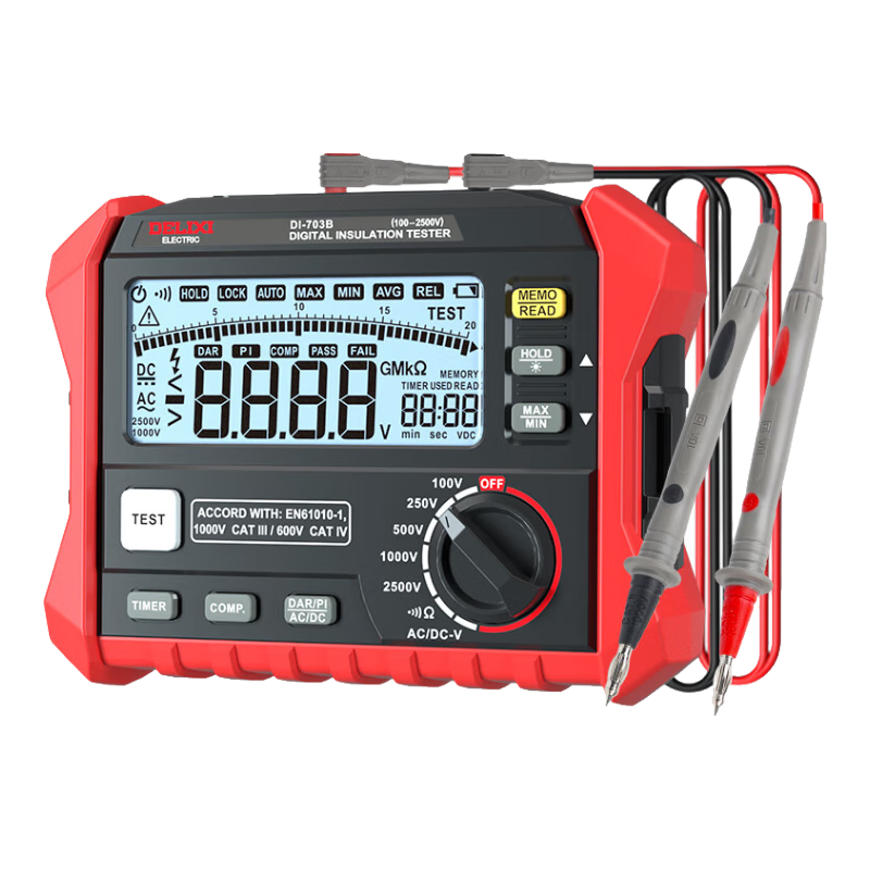 DELIXI ELECTRIC Digital Insulation Resistance Tester, Digital Megohmmeter, Electrical Insulation Meter, 703B