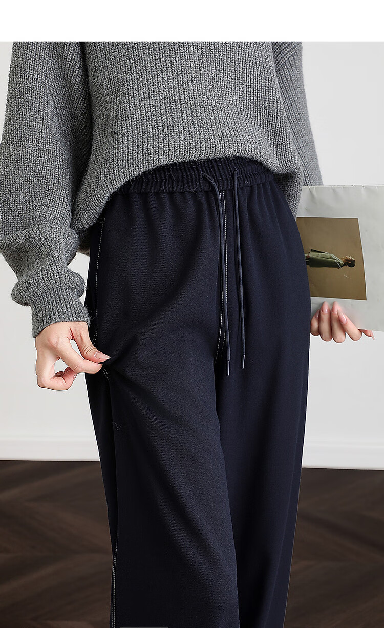 Dme Lazy Stylish Winter Thick Smooth Slanted Pattern Long Pants with Elastic Waist for Slimming Women's Casual Trousers, Purple, L 1