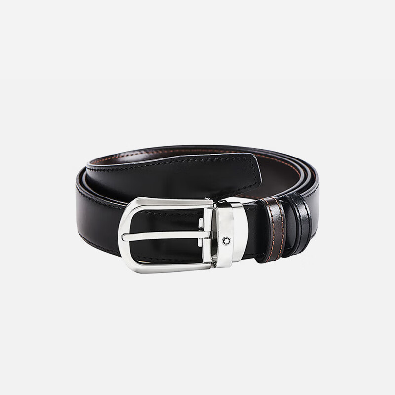 MONTBLANC Horseshoe Buckle Black and Brown Reversible Leather Belt 3cm 114412 [Gift]