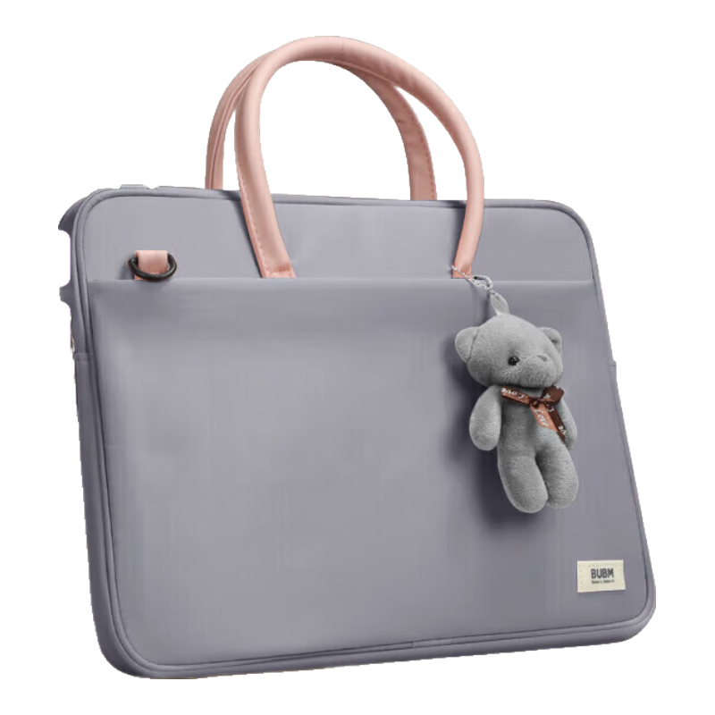BUBM Laptop Bag for Men, Handheld Case Suitable for 14-Inch Apple And Huawei Notebooks, Business Travel Inner Sleeve, Cute Bear Design, Gray, 13-14 Inches