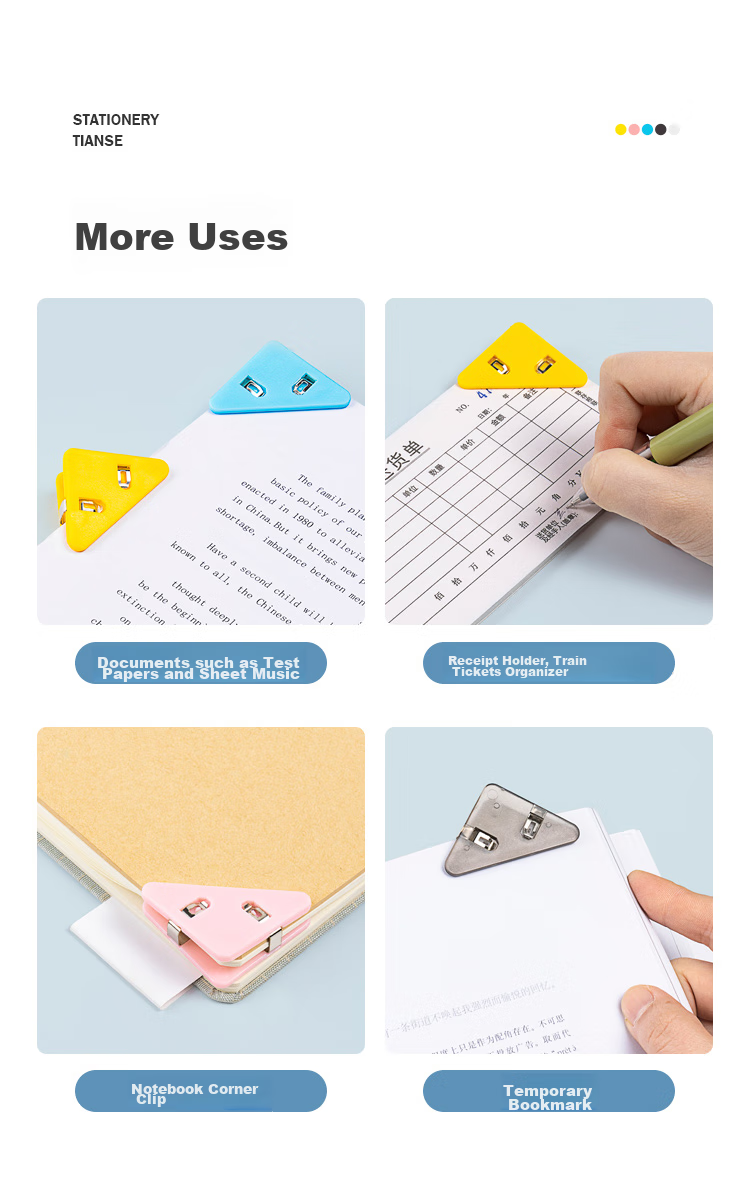 TIANSE 5 Transparent Clips, Ins Style File Folder, Acrylic Planner Clip, Long Tail Clip, Student Office Exam Paper Clip, Triangle Clip, TS-5819 (Without Sticker) 11