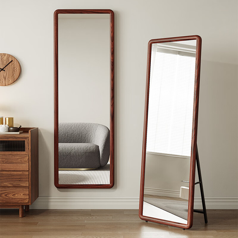 Moxiao Solid Wood Full-Length Mirror, Floor-Standing Bedroom Wall-Mounted Mirror, Simple Dressing Mirror, 45*155 Cm, Black Walnut Color