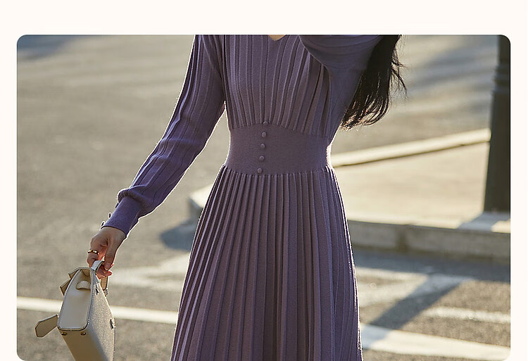 Dme Sweet Feminine V-Neck Waist-Slimming Knit Dress for Women, Mid-Length, Elegant Socialite Style, Spring and Autumn 4