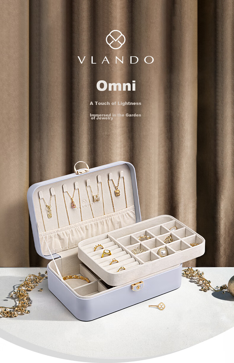 VLANDO Portable Double-Layer Lockable Jewelry Box, Travel Anti-Oxidation Earring Necklace Storage Box, High-End Luxury Mid-Autumn Festival Gift 1