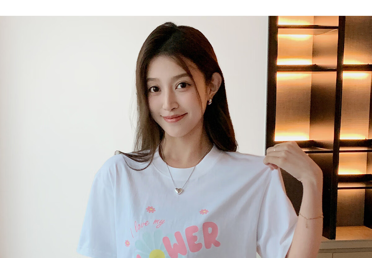 Halo Queen Women's Short-Sleeve T-Shirt, Summer Undershirt, Inner Layer Top, Trendy Letter Print, Loose-Fitting T-Shirt, H143T1418 43