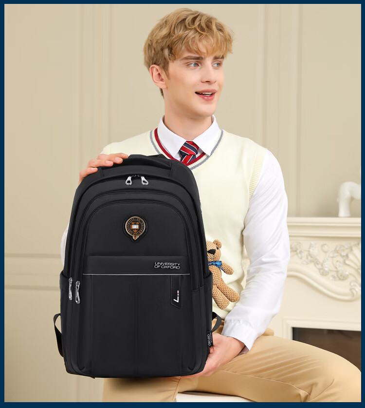 UNIVERSITY OF OXFORD Backpack for Male And Female Middle School Students, High School Students' Shoulder Bag, Lightweight Travel Backpack X1073 Dark Blue 3