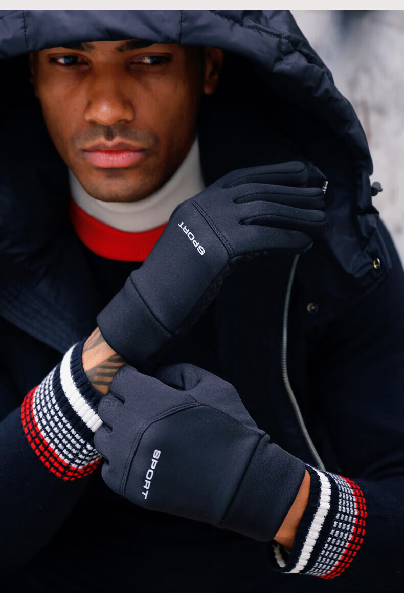 LAC Winter Outdoor Sports Cycling Fleece Gloves, Touchscreen Compatible, Non-Slip, Finger-Individually Cotton Gloves, Black 9