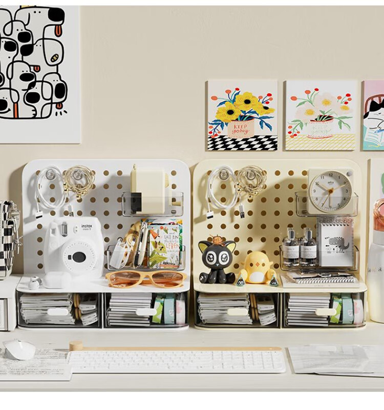 Ourunzhe Pegboard Storage Rack, Desktop Organizer Shelf, Multi-Functional Stationery Storage Box with Drawer for Desk And Office 5