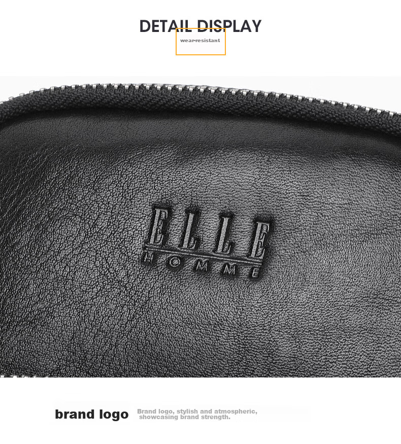 ELLE HOMME Fashion Men's Chest Bag, Casual Top-Grain Leather Shoulder Crossbody Bag, Trendy Men's Bag 04280 Black 9