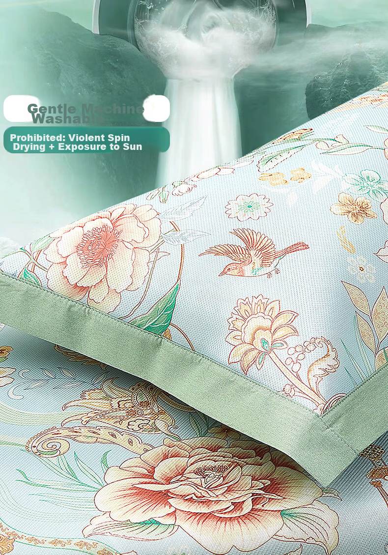 FUANNA Nanzi Ice Silk Cooling Mat, Cool-Touch Printed Soft Mat, Fitted Sheet Style Single Bed Two-Piece Set 1.2*2 Meters [Washable] 9