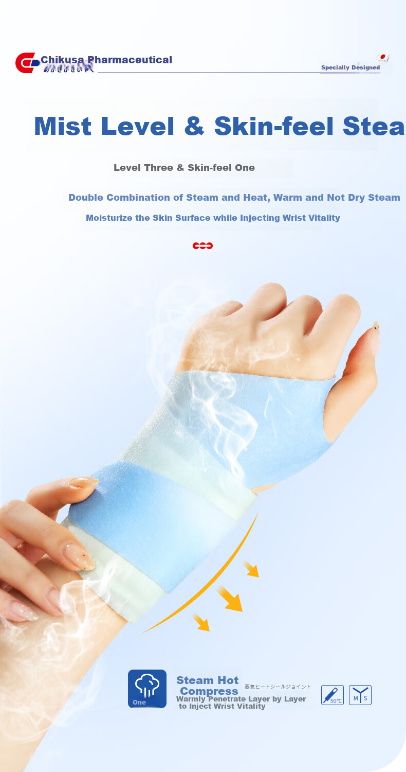 Akasaka Pharmaceutical Wrist Heat Patch for Tenosynovitis Support, TFCC Injury Brace with Glucosamine Chondroitin Heating Steam Therapy 7