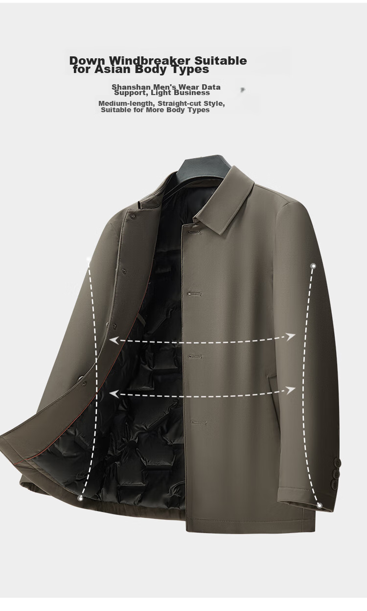 FIRS Men's down Jacket, Winter Business Casual, Cold-Resistant, Warm, Fluffy And Soft, Mid-Length, Lapel Collar, Men's Outerwear 6
