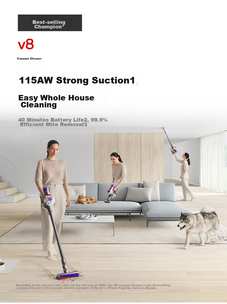DYSON V8 Cordless Vacuum Cleaner [Upgraded Version], Handheld Wireless Vacuum Cleaner, Dust Mite Removal, Pet-Friendly, Suitable for Home Use 2