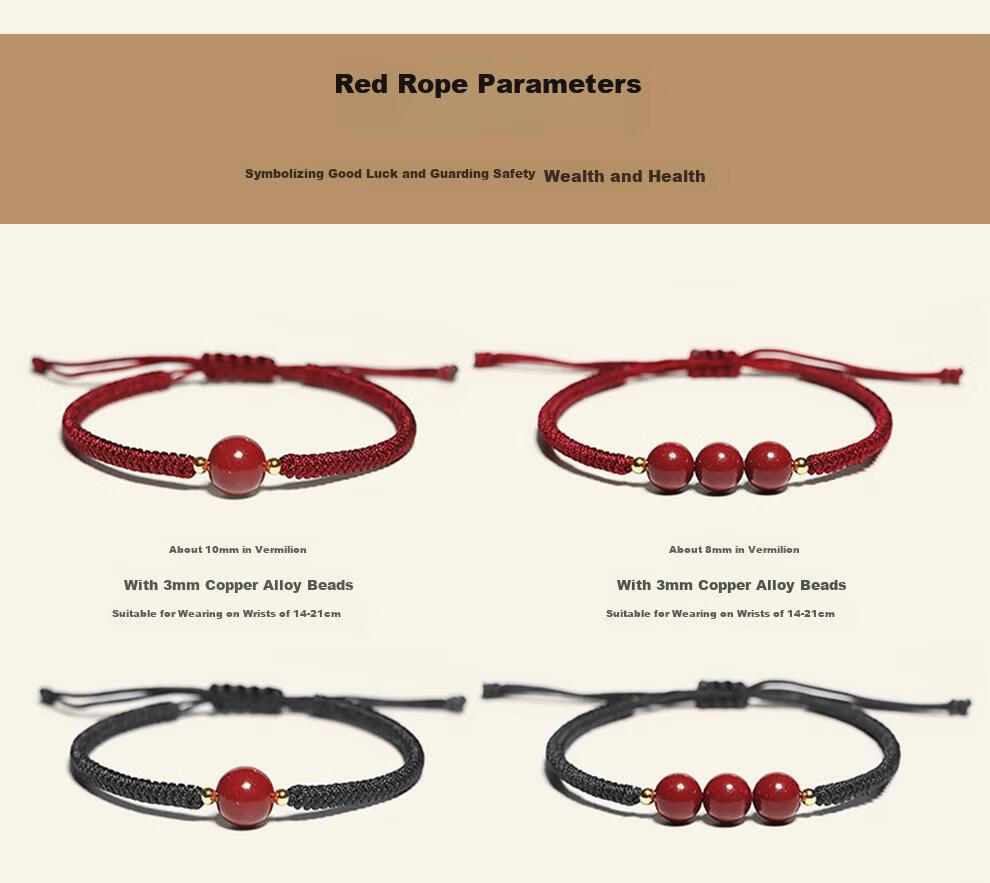 Shichuan Baishi Cinnabar Beaded Bracelet 2026 Zodiac Red String Handmade Woven Bracelet Lucky Charm Beads Amulet Couple Birthday Gift 9