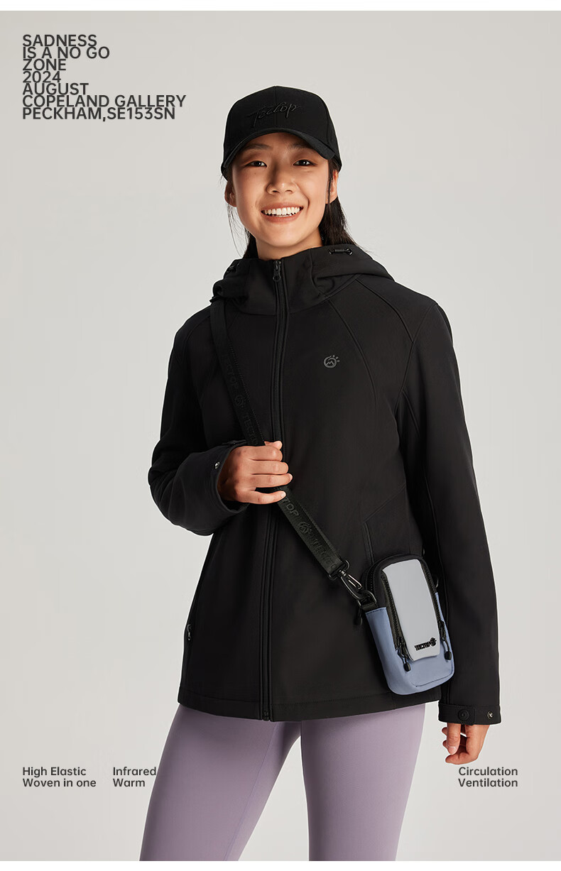 TECTOP Soft Shell Jacket, Fashionable Windproof Breathable Wear-Resistant Coat, Hooded Sports Windbreaker, Cloud Ink Black, M 29