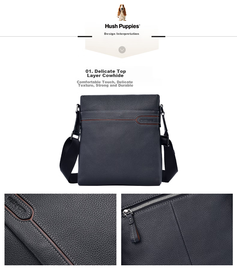 Hush Puppies Shoulder Bag for Men, Crossbody Bag, Casual Fashion Cowhide Business Backpack, Vertical Briefcase, Birthday Gift 2