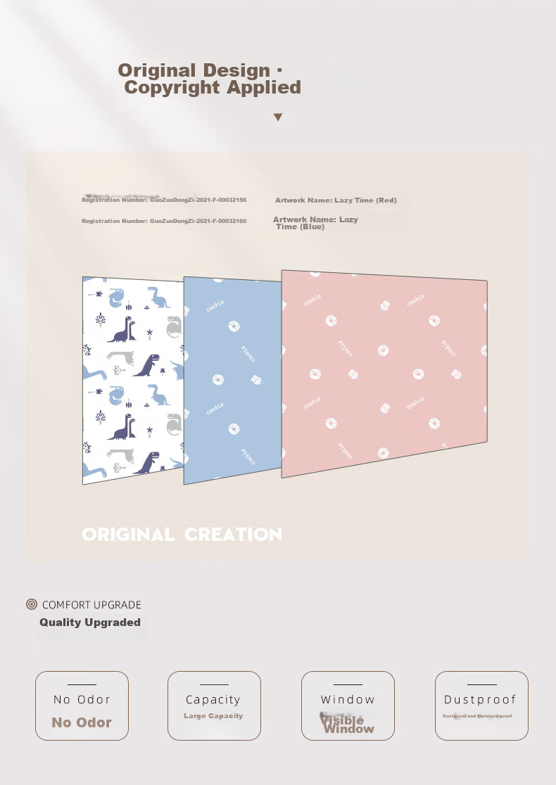 Baicaoyuan Storage Bags for Clothes And Quilts, Moving And Packing Bags, Small Dinosaur Design, Small Size, Pack of 4 3