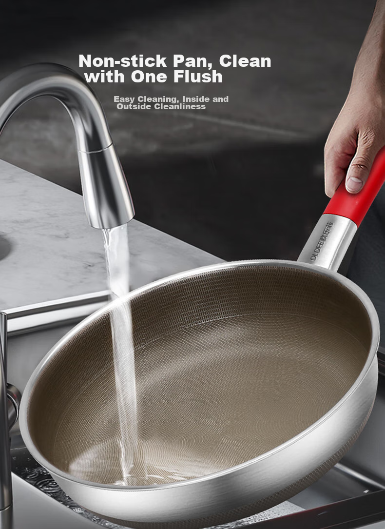 OLOFE Non-Coated Titanium Frying Pan, Titanium Flat Bottom Pan, Yin Zun Third Generation Non-Coated Baby Food Small Frying Pan, 28cm 21