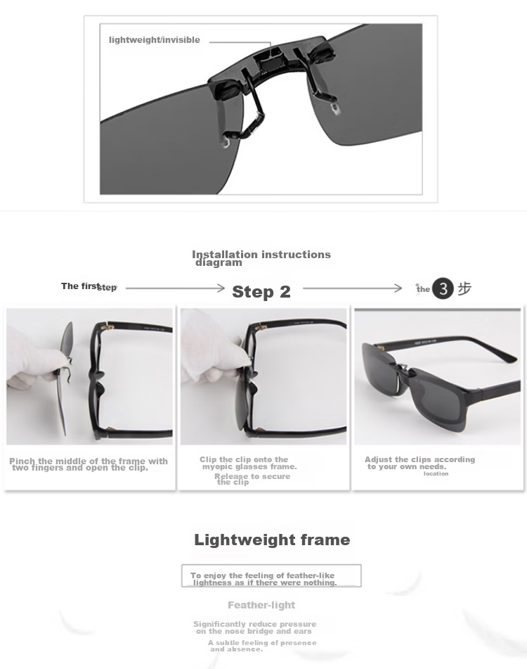 Quxing Polarized Clip-On Sunglasses, UV Protection Car Driving Sunglasses, Compatible with Nearsighted Glasses, Can Be Flipped Up to Form A Frog-Shaped Mirror 7