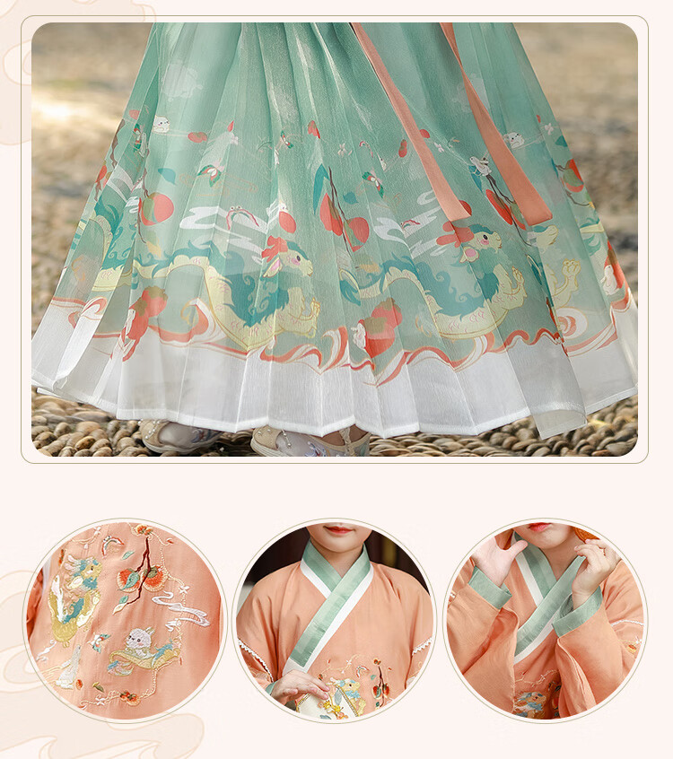 Luomeng Girls' Ming Dynasty Hanfu Chinese Style Children's Horse-Face Skirt Set Performance Costume, Hanfu Cobalt Blue Two-Piece Set, Size 160 9