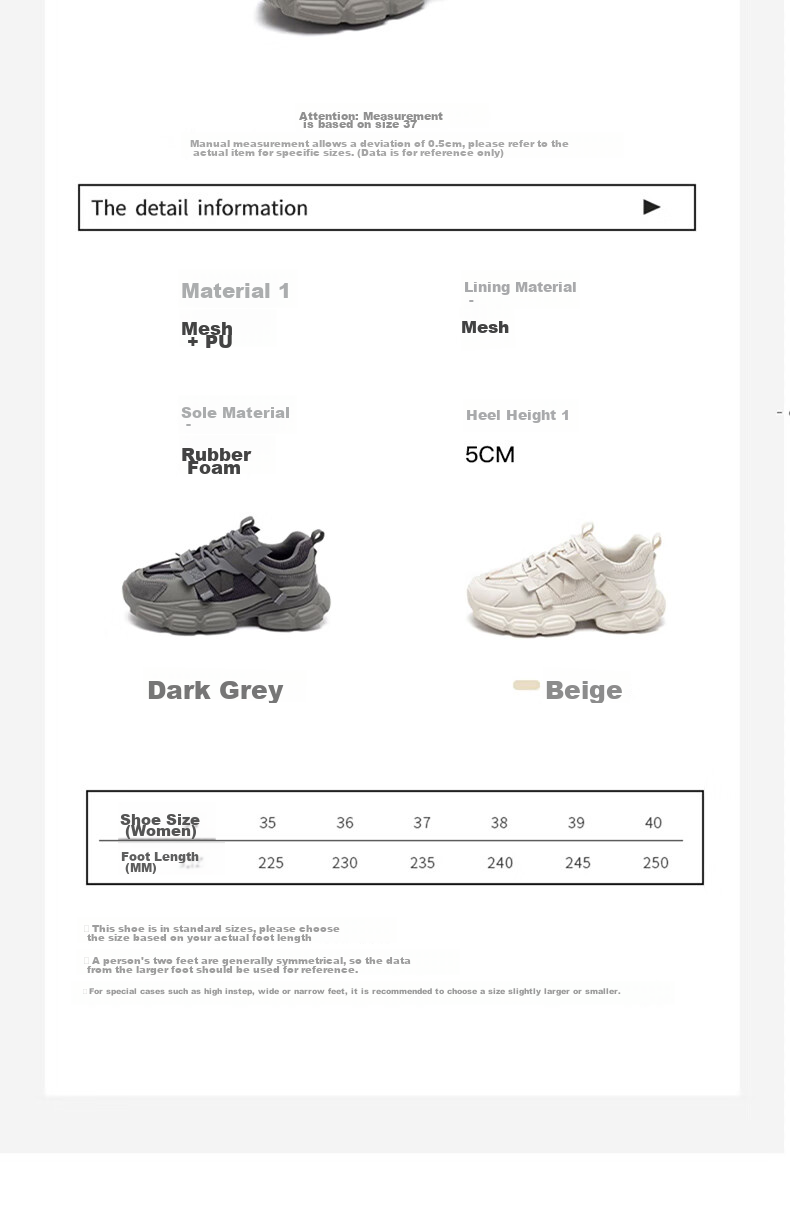 ZHR Dad Shoes for Women, Spring And Autumn Breathable Thick-Soled Heightening Casual Shoes, Fashionable Trendy Women's Shoes, G623, Dark Gray, Size 37 6
