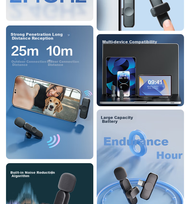 Deli Wireless Lavalier Microphone, Live Streaming Host Short Video Outdoor Shooting Audio Recording Smart Noise Reduction Mobile Phone Computer Speaker Pickup Microphone One-To Compatible with Apple And Android MN520 3