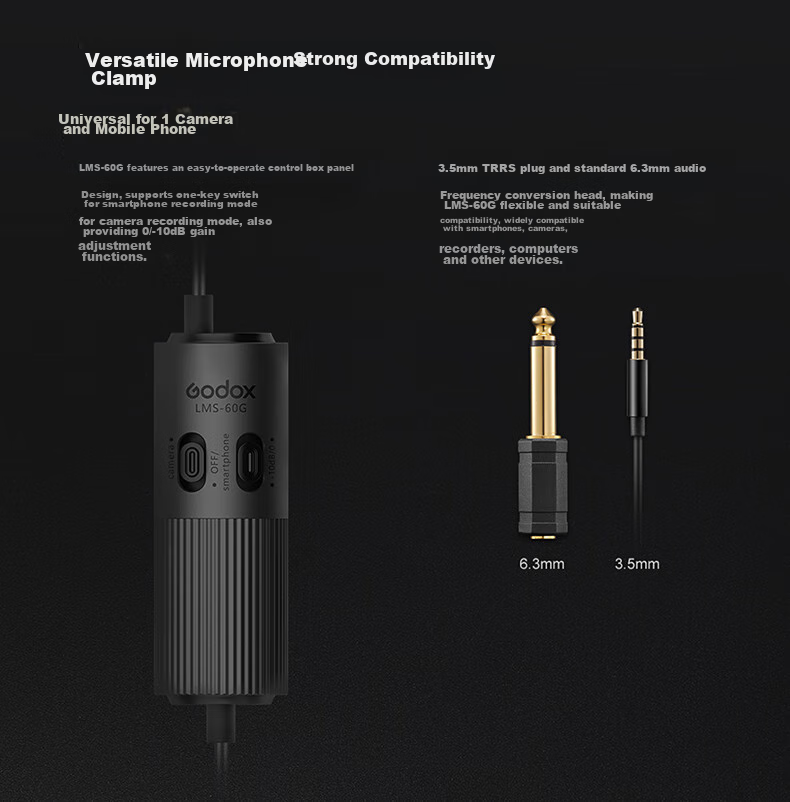 Godox LMS-60G Lavalier Microphone Omnidirectional Live Streaming Equipment for Video Recording, VLOG Audio Recording, Mobile Phones, Computers, DSLR Cameras 4