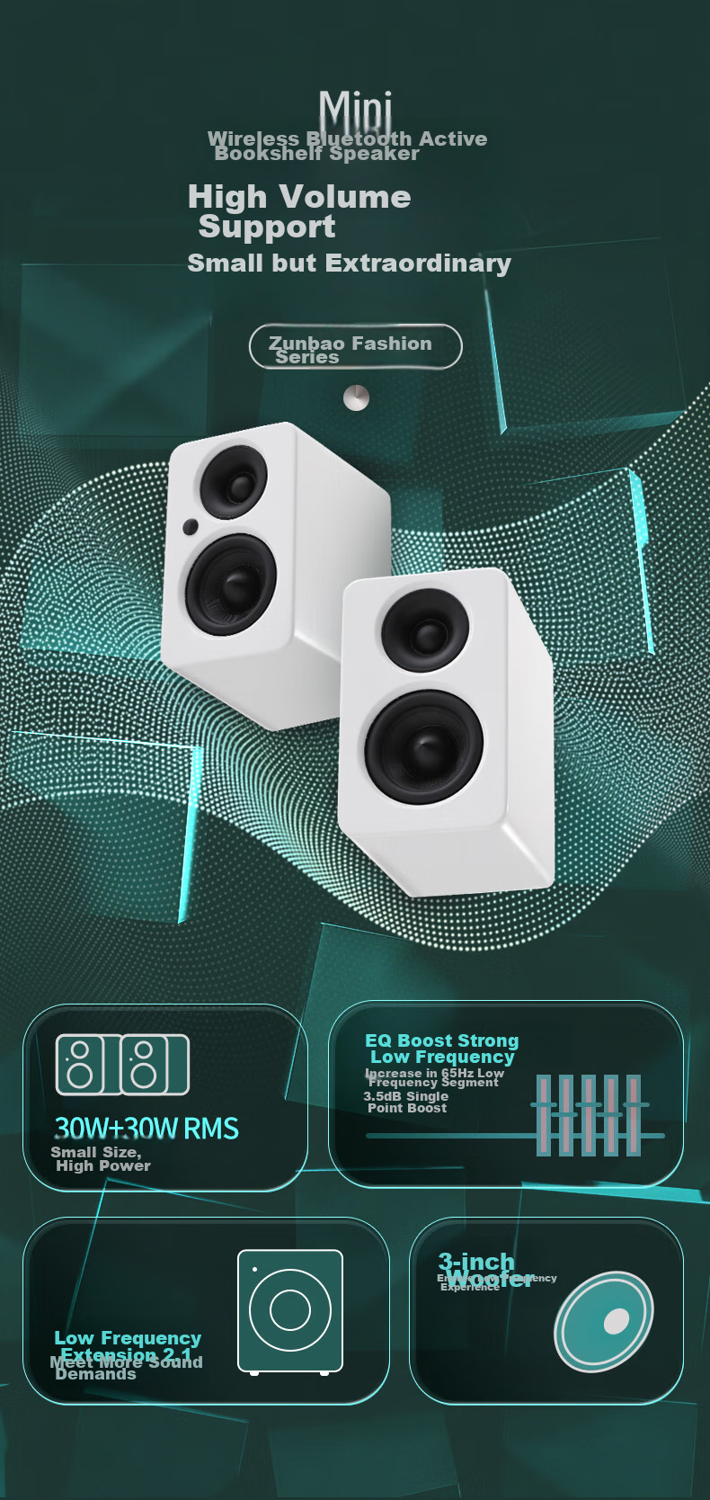 JAMO 2nd Generation MINI MKII Wireless Bluetooth 5.3 Desktop Computer Active Bookshelf Speaker 2.0 Channel Home Theater TV Speaker with Subwoofer Compatible Matte White 6