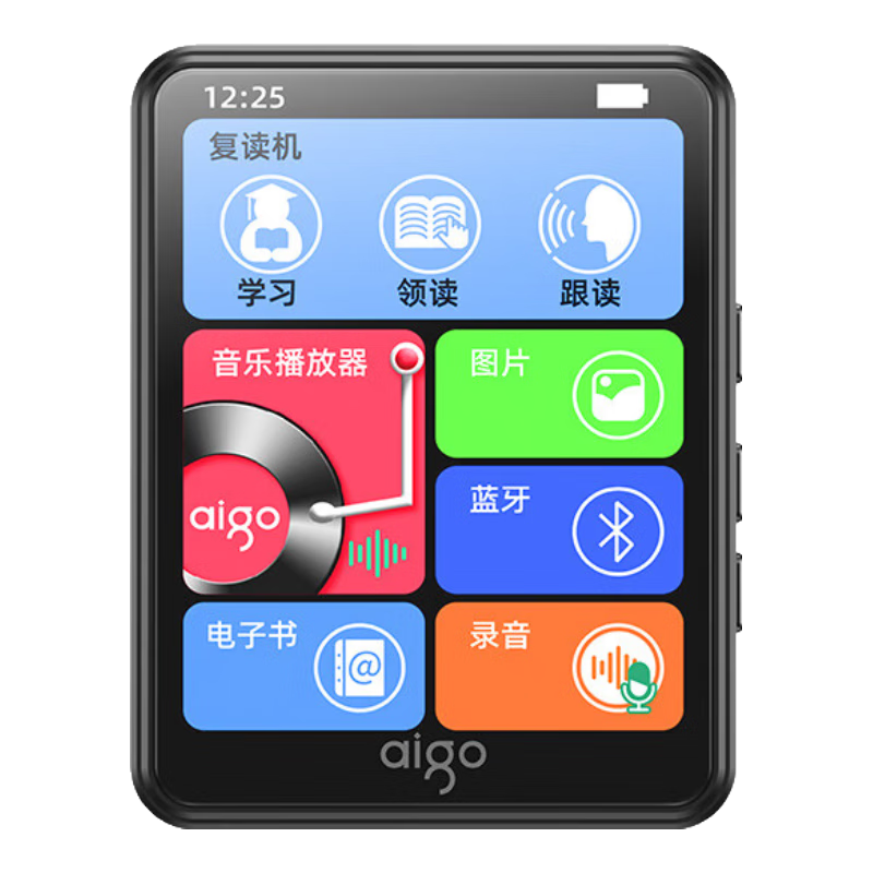 Aigo MP3/MP4 Player, Portable Music Player, 2.4-Inch Bluetooth Speaker, Voice Recorder, E-Book Reader, English Learning Device for Students, Repeater, 325-16GB