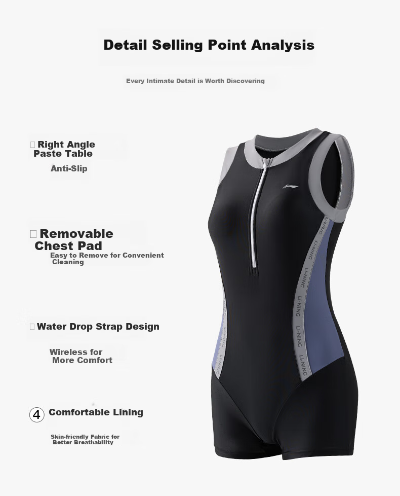 Li-Ning Women's Swimsuit, High-End Feel, 2026 New Popular Style, Tummy-Covering, Competitive Speed, Professional Training One-Piece Swimsuit, Boyshort Swimwear 8
