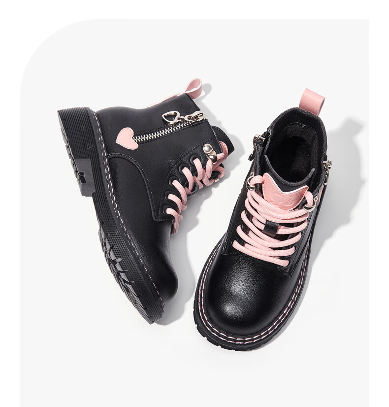 Barbie Kids Spring and Autumn Single-Lined Children's Boots Girls Martin Boots Fashion Short Leather Boots DA5085 Black Size 35 3