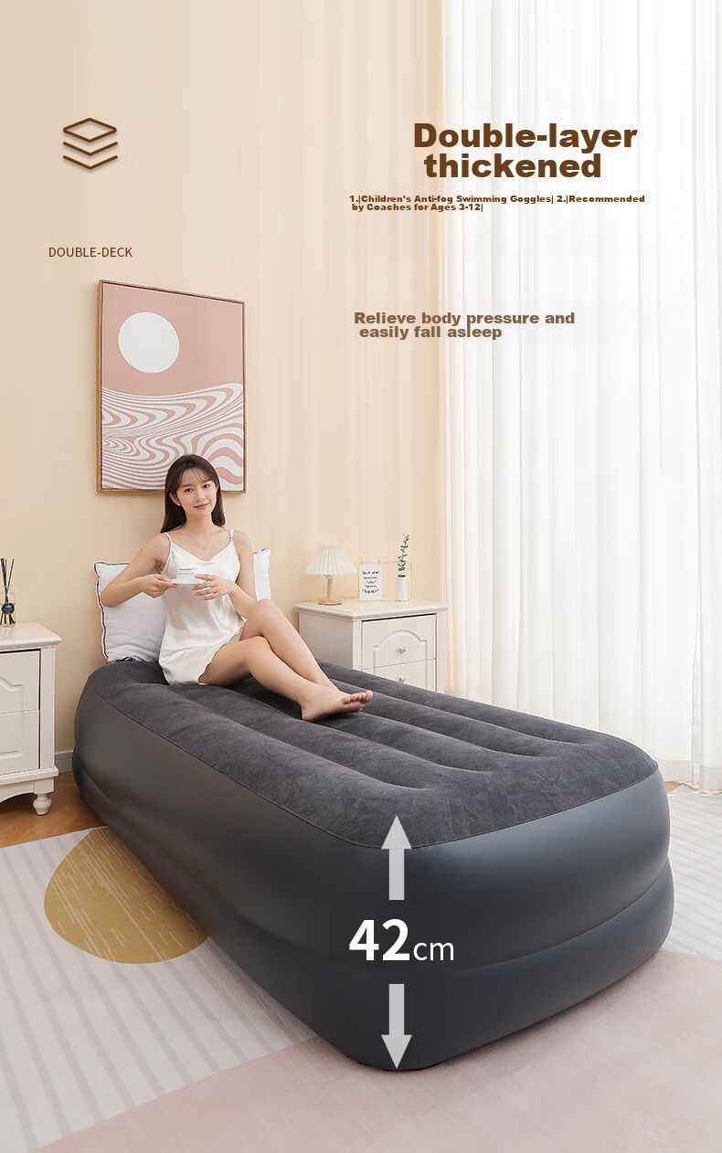 INTEX Built-In Electric Pump Inflatable Bed with Pillow, Single Automatic Air-Filling Mattress, Double-Layer Luxury Thickened And Heightened 64122 4