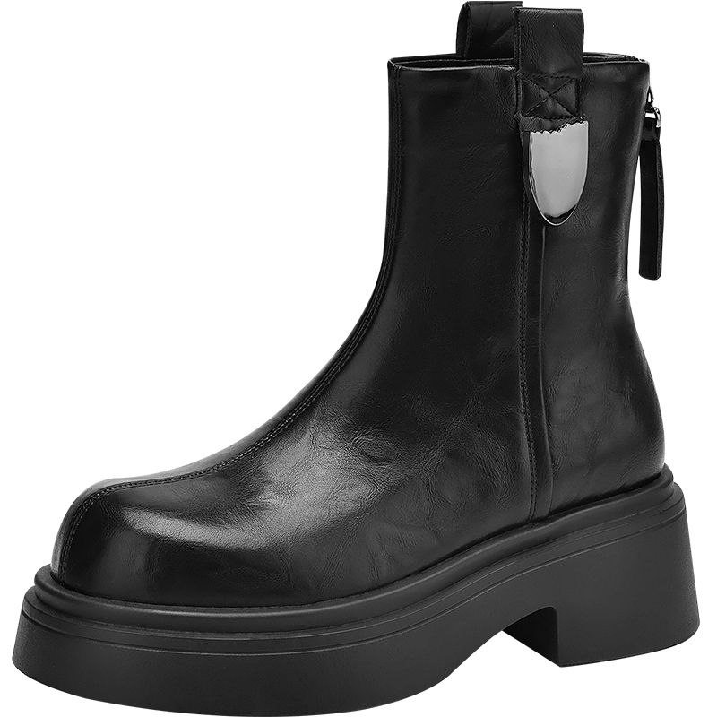 ZHR Women's Winter Vintage British Style Martin Boots with Fleece, Chunky Heel, Thick Sole, Short Boots KN02A Black Size 40