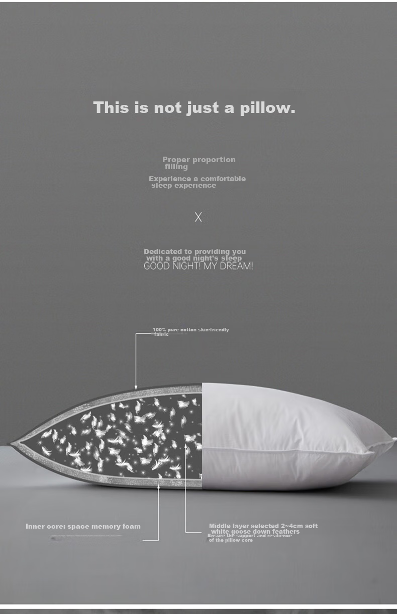 VCD Pillow, Five-Star Hotel Comfortable Feather Pillow, Soft Goose Down Pillow Core, White, Filled with 1.25kg, 74*48cm 4