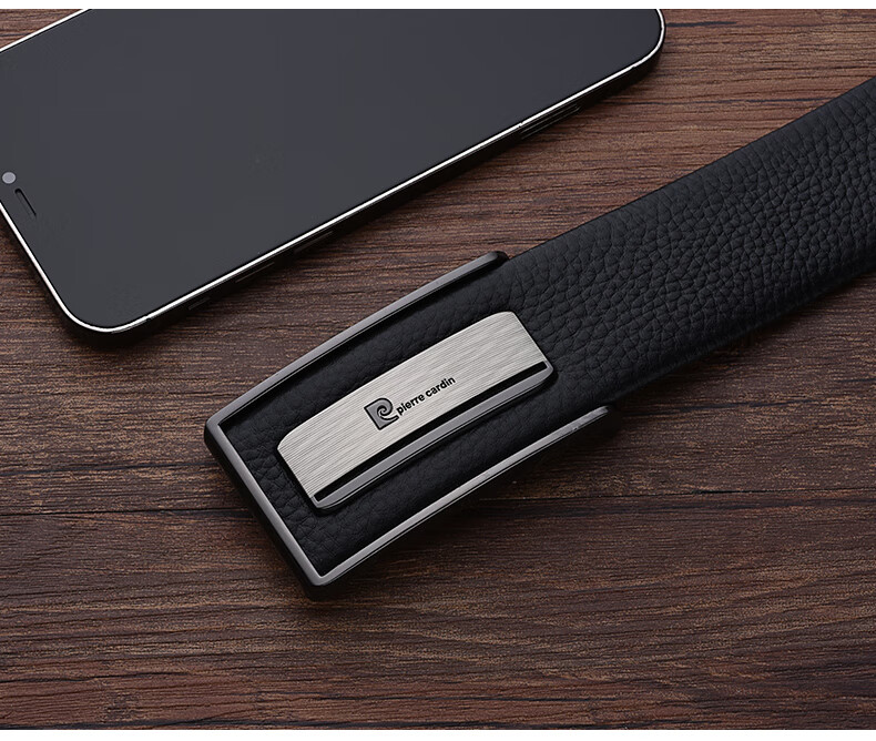Pierre Cardin Men's Belt, Top Grain Leather, Buckle Waistband, Smooth Buckle Trouser Belt, Gift Box, Present, Black, 115-120 13