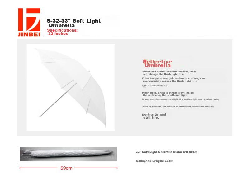 JINBEI S-32 Soft Light Sun Umbrella Professional Soft Light Umbrella Photography Umbrella Nylon Umbrella High-Quality Soft Light Umbrella, 33 Inches (80cm) 1