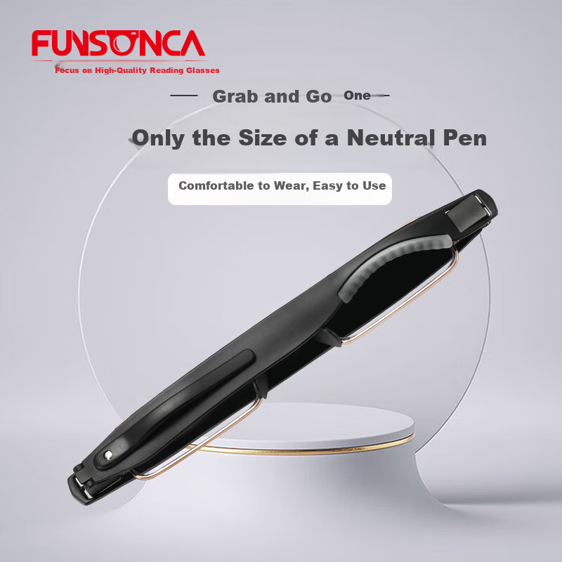 Funsonca Blue Light Blocking Folding Reading Glasses with Durable Imported Material, 360° Rotating Portable Pen Style for Men and Women, 6109 Black 300 Degrees