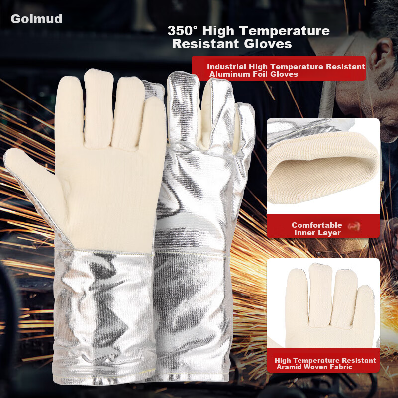 Geermu Heat-Resistant Gloves, Aluminum Foil Insulation up to 350 Degrees, Thickened Oven Protection, Flame-Retardant Fireproof Microwave Oven Labor Protection Gloves GM581
