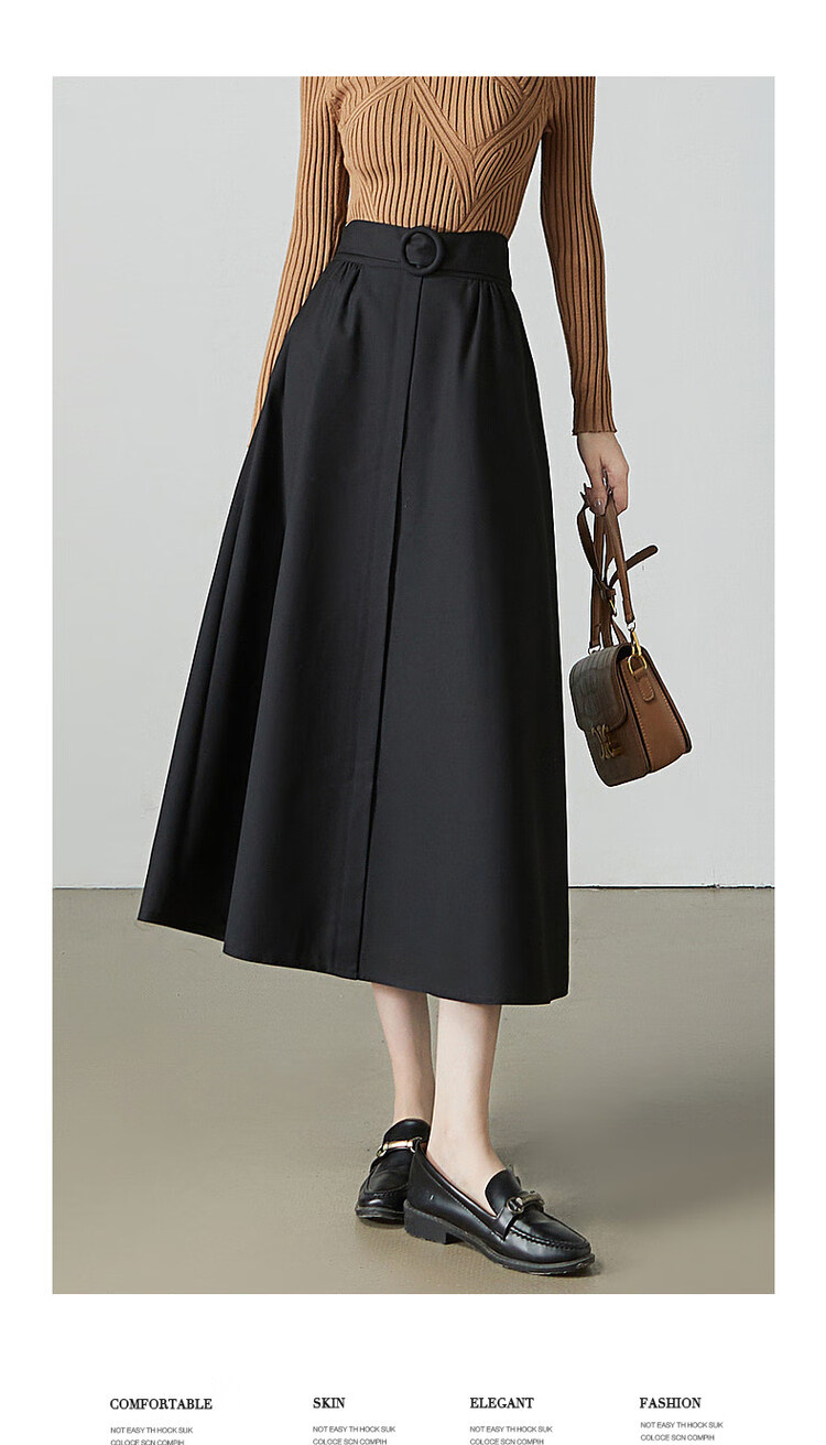 Dme [TR Commuter A-Style Midi Skirt], Spring And Autumn, Elastic Waistband, Mid-Length Skirt for Wome 5