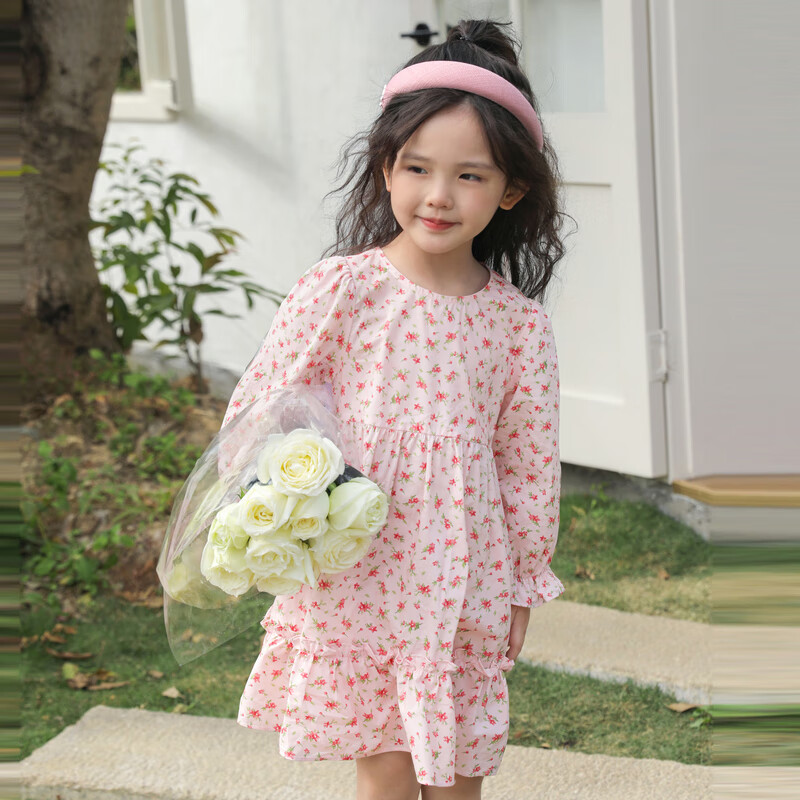 LUSON Chen Da Zhu Girls' Long-Sleeve Floral Dress, Spring And Autumn 2025 New Style Children's Fashionable Dress