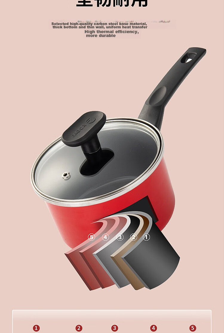 Fage Red Series Set Enamel Pot (Frying Pan + Milk Pan) FG-HHD02NJ 5