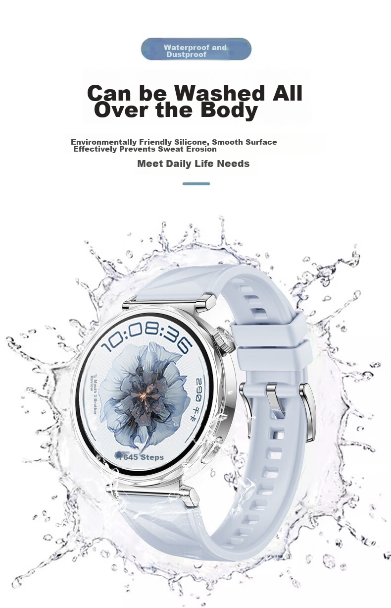 Watchbond Compatible with Huawei Watch GT5/GT6/Watch5 Strap, Official Style, 41mm Women's Ice Crystal Blue Silicone GT5Pro Smart Sports Watch GT4 Women's Strap 3