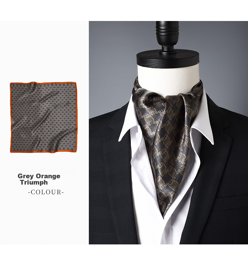 Hangsifu Silk Scarf, Neck Protection Mulberry Silk Small Square Scarf, Business Necktie, Birthday And Holiday Gift for Dad Or Husband, Gray-Orange 6