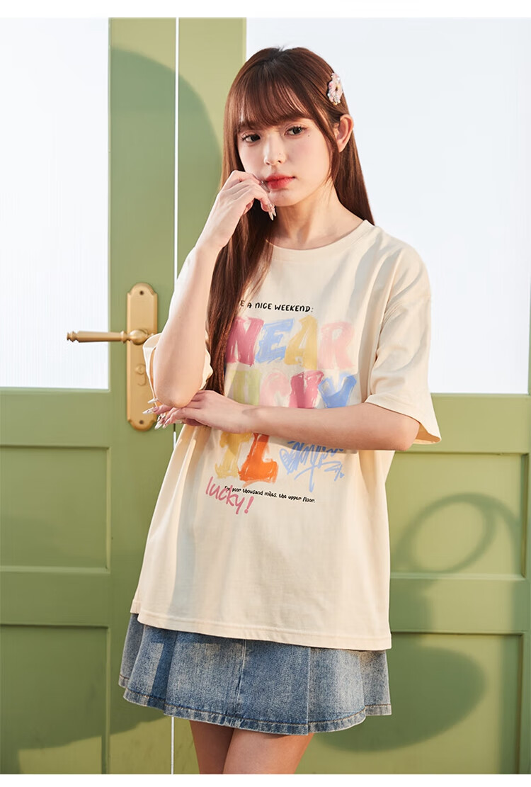 TonLion 2026 Women's Round Neck T-Shirt with Cute Graffiti Text on Front Chest, Soft Cotton Short Sleeve Tee 16