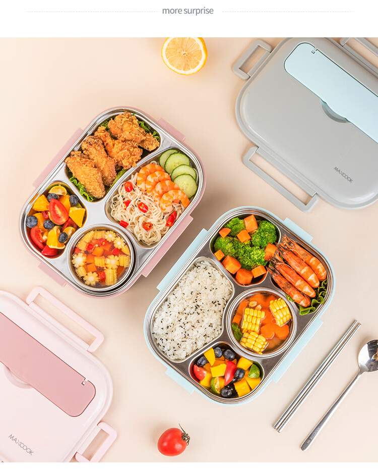 Maxcook 316L Stainless Steel Lunch Box, Microwave-Safe 4-Compartment Insulated Student Lunch Box with Utensils And Bag MCFT5845 13