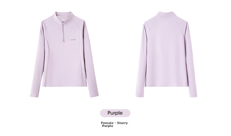 CAMEL Thin Fleece Sports Top for Women, Stand-Up Collar Long Sleeve Running Fitness T-Shirt C1W14L0623 Peach Pink S 7