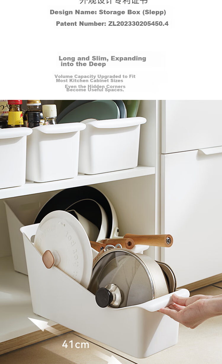 Jicang Kitchen Utensil Storage Box, Pot Lid Rack, Cabinet Organizer Basket, Storage Container with Wheels, Widened Versio 4