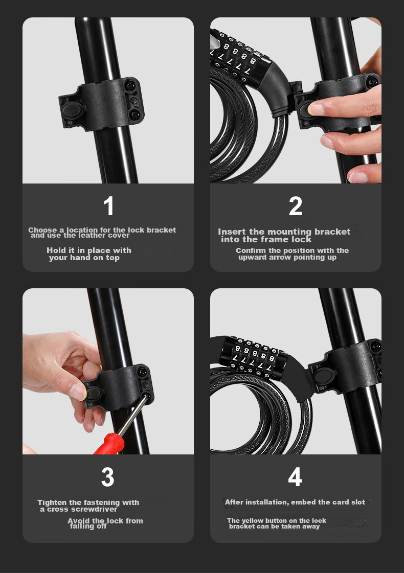 Bicycle Lock, Anti-Theft Password Lock, Steel Wire Lock, Helmet Lock, Cycling Accessories, Portable 4-Digit Combination Lock, Ring Combination Lock - 1.2 Meters 14