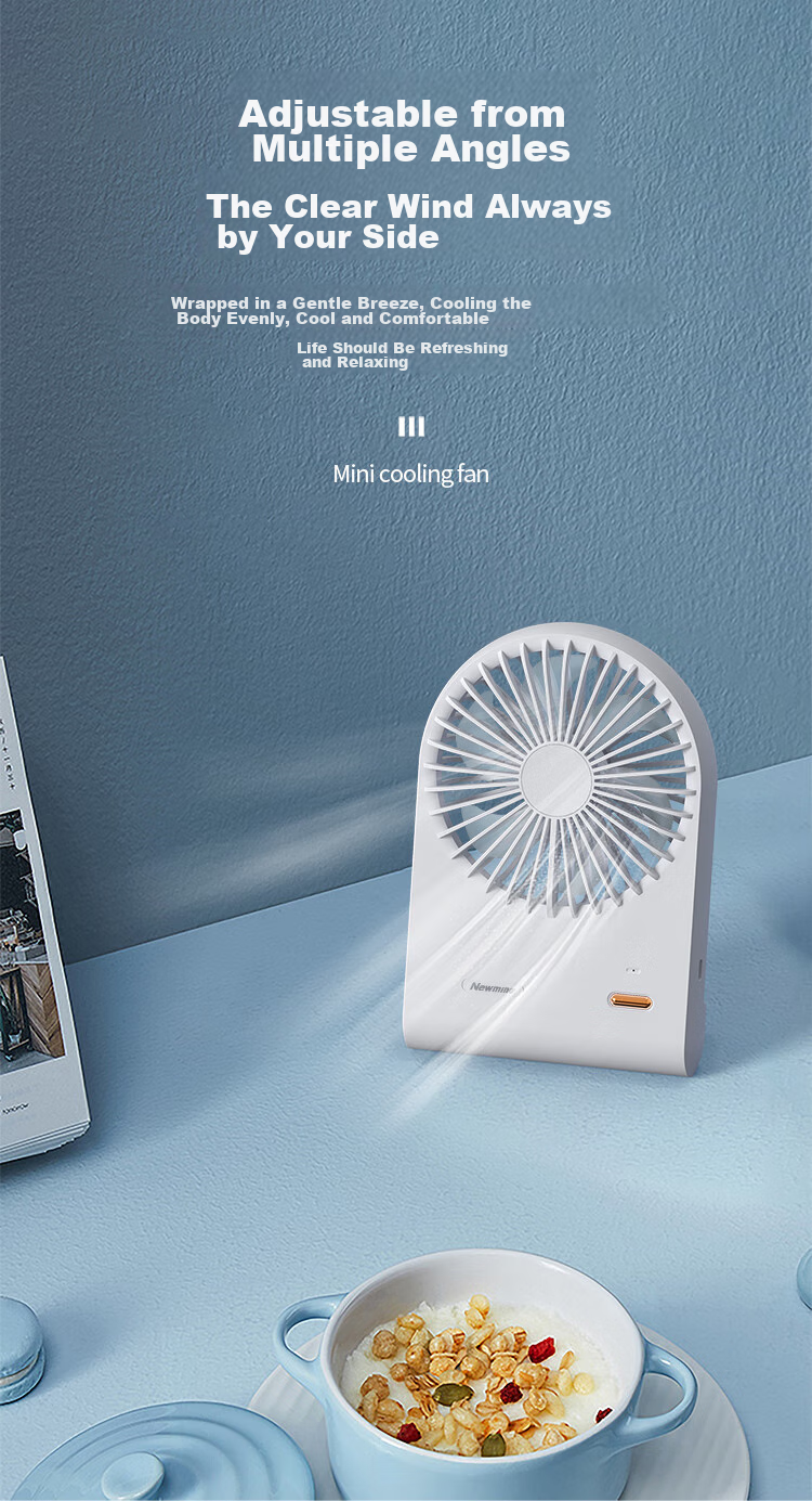 Newmine Mini Desktop Fan, Portable Wall-Mounted Fan, Compact Electric Fan for Office, Student Dorm, Bedside, Powerful Handheld Small Fan, White 8