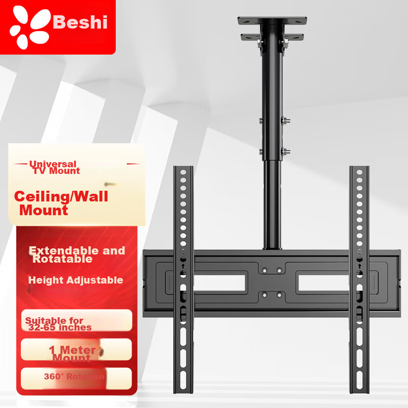 Beishi TV Mount (32-65 Inches), TV Ceiling Mount, 360° Rotation, Extendable Ceiling Bracket, TV Stand, Universal Mount for Multiple Brands